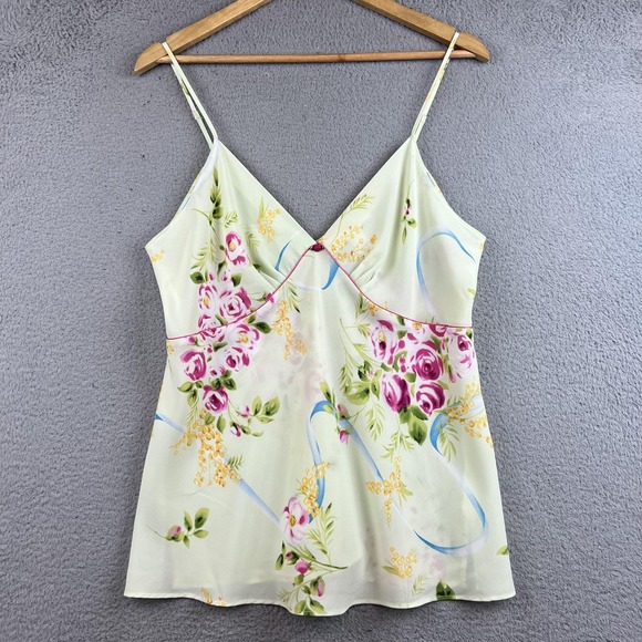 Oscar de la Renta Tops - Oscar De La Renta Camisole Tank Top Womens Large Multicolor Floral Satin V Neck